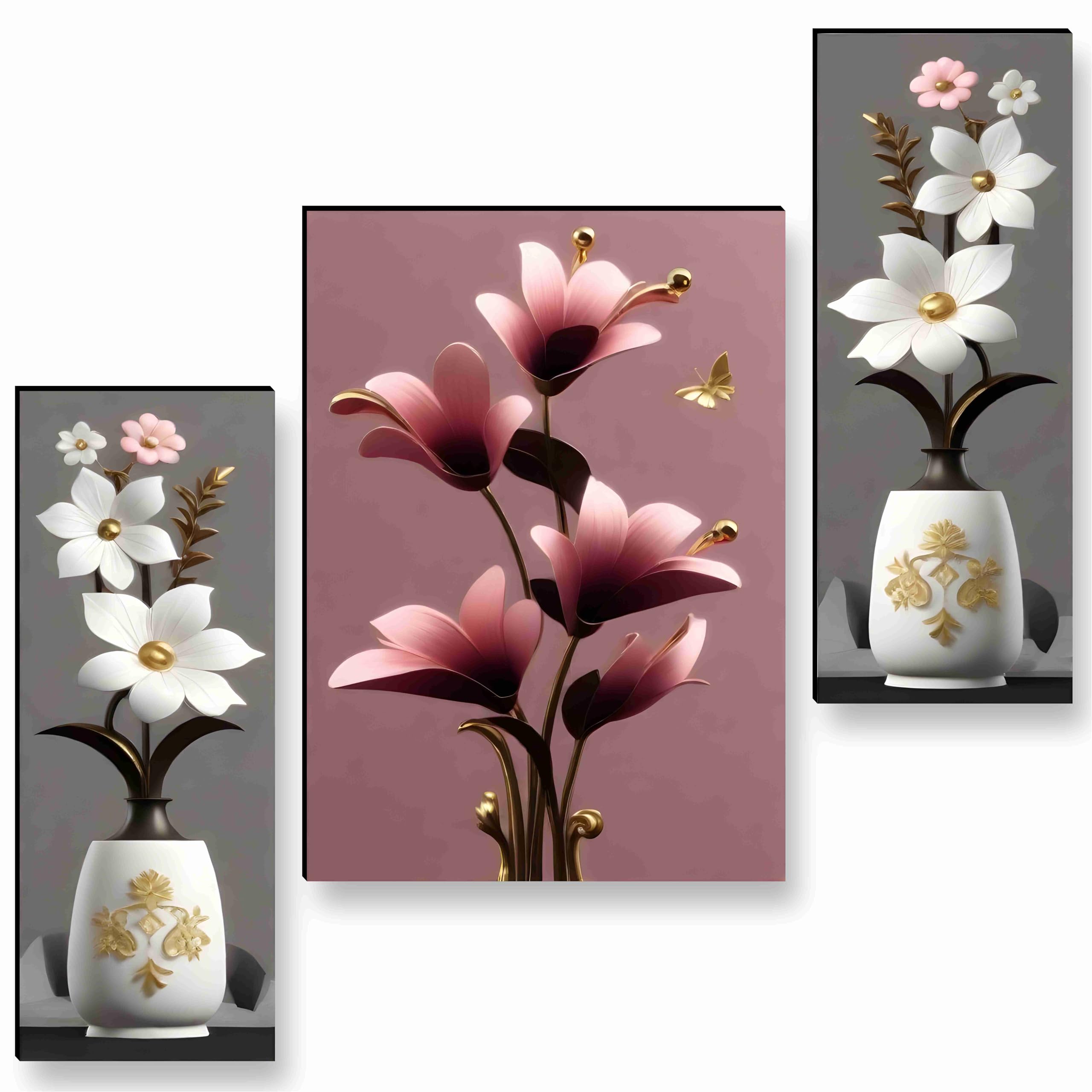 SAF Paintings flower pot for Wall Decoration - Set Of 3, 3d modern art Painting for Living Room Large Size with Frames for Home Decoration, Hotel, Office painting 50.8 cm x 30.48 cm SANFJM36037-picture-18