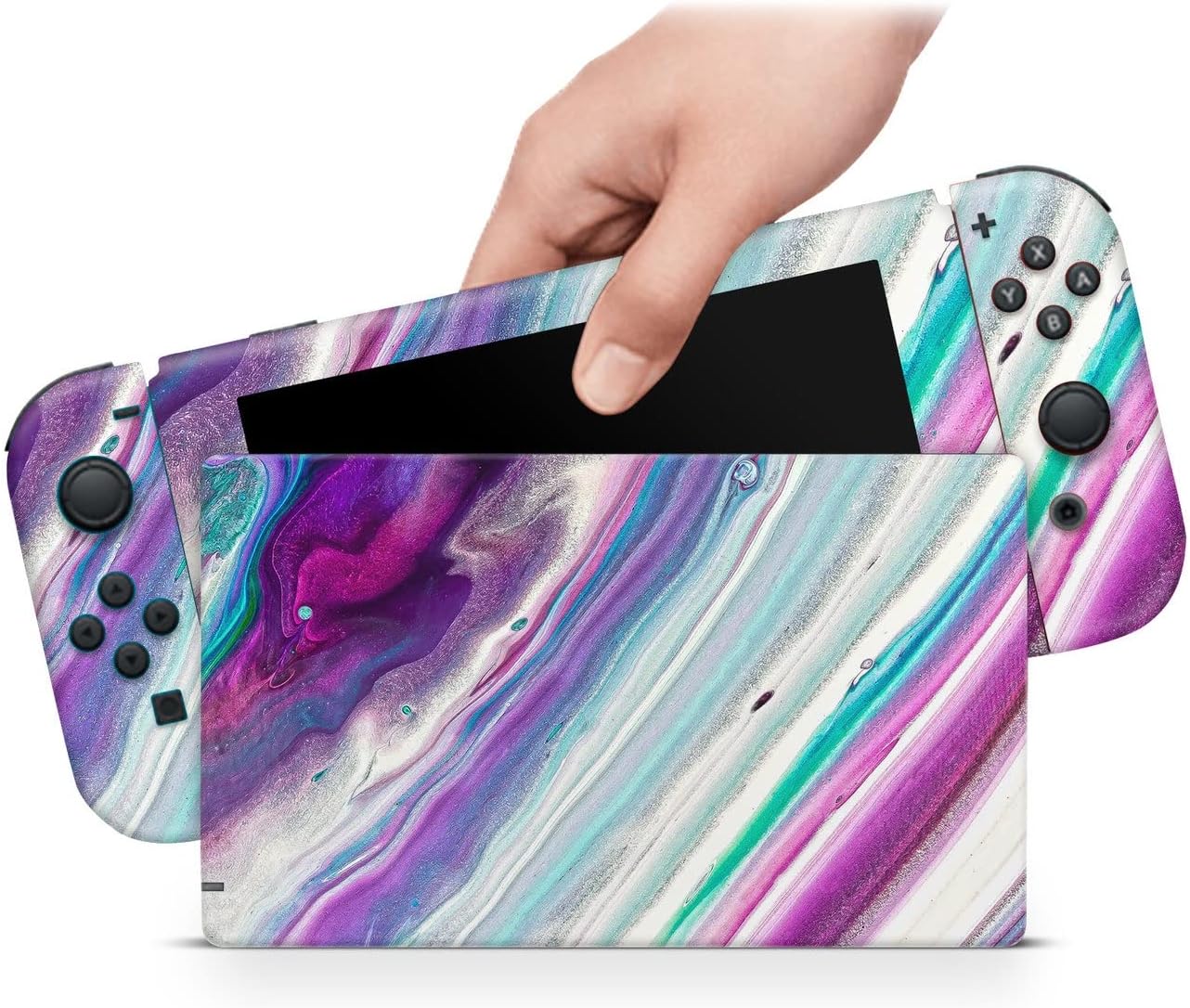 ZOOMHITSKINS OLED Switch Skin, Compatible with Nintendo Switch OLED Skin Wrap, Gemstone Pattern Unicorn Blue Pink Silver, 3M Vinyl for Durable & Fit, Made in The USA : Video Games