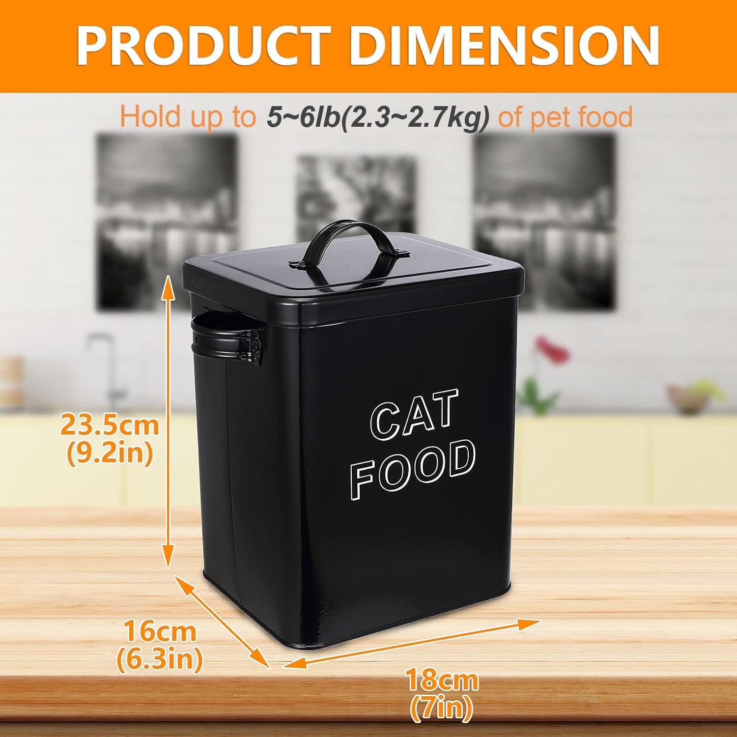 Pethiy - Contenedor para Comida y golosinas para Gatos, con herméticas Tapa y Pala, Cajas Almacenamiento para Alimentos para Mascotas,Capacidad 2,5kgs-Negro
