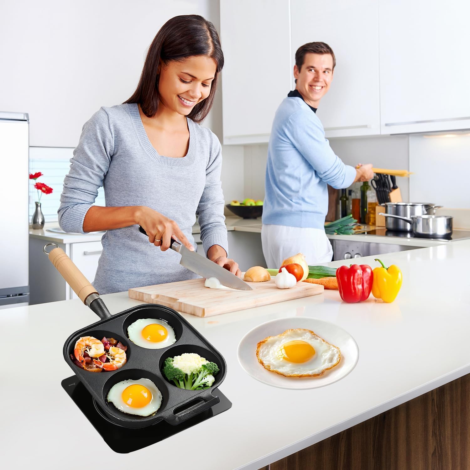 Egg Frying Pan Nonstick 4 Cups Pancake Pan Easy Clean Egg Cooker Omelet Pan for Breakfast, Plett, Crepe Pan, Suitable for Induction Cooker Electric Ceramic Stove