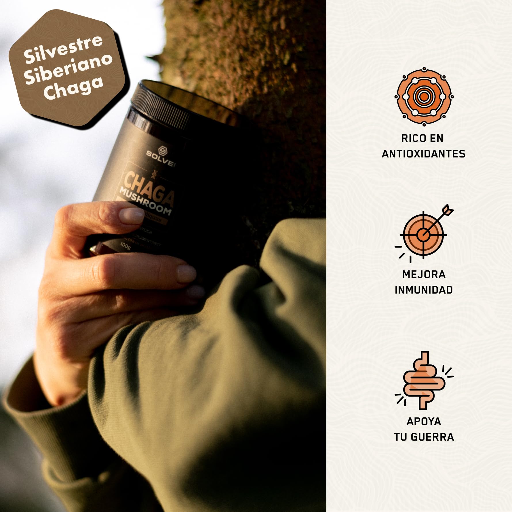 ● Extracto en polvo de hongo chaga siberiano premium ● 10% de beta-D-glucanos ● Extracto 10:1 ● Sin rellenos ni aditivos ● 100 g ● Suministro para 3 mes.