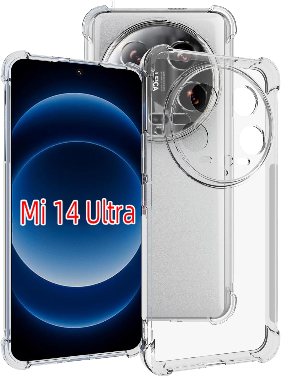 USTIYA Case for Mi Xiaomi 14 Ultra Clear TPU Four Corners Military-Grade Protection Cover Transparent Soft funda