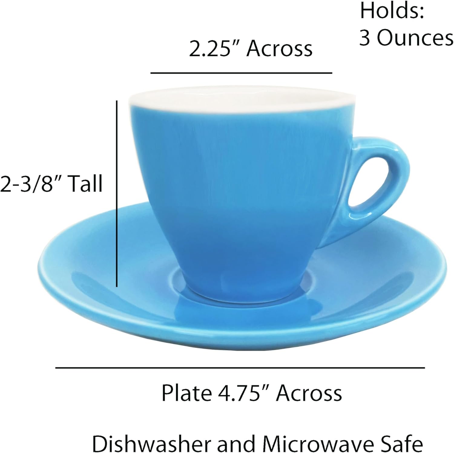 Lorren Home Porcelain Espresso Cups and Saucers, 3 Oz, Mixed Colors, Set of 6