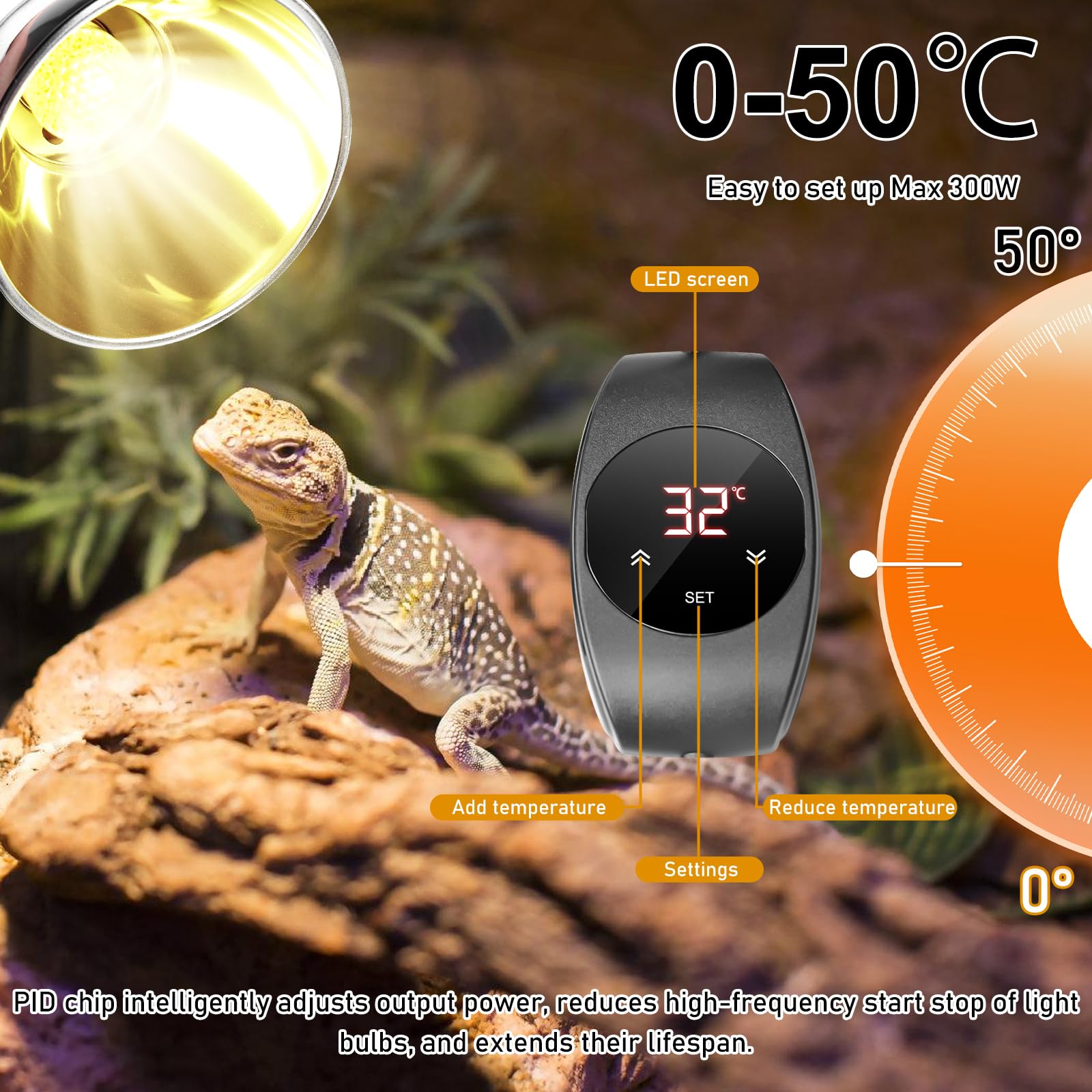 Reptilien Terrarium Dome Lampenfassung E27, Reptile Dome, Reptilien Lampenschirm mit Dimmer und Zeitschaltuhr, Wärmelampe Fassung Kuppelbefestigung für Eidechsen Schildkröte Bartagame Huhn Hund