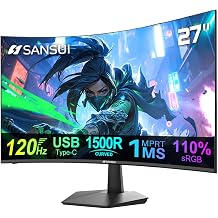 SANSUI Curved Monitor 27 inch 120Hz USB Type-C Computer Monitor 