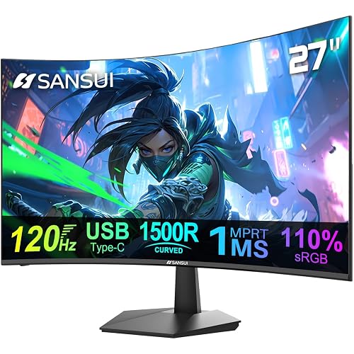 SANSUI Curved Monitor 27 inch 120Hz USB Type-C Computer Monitor