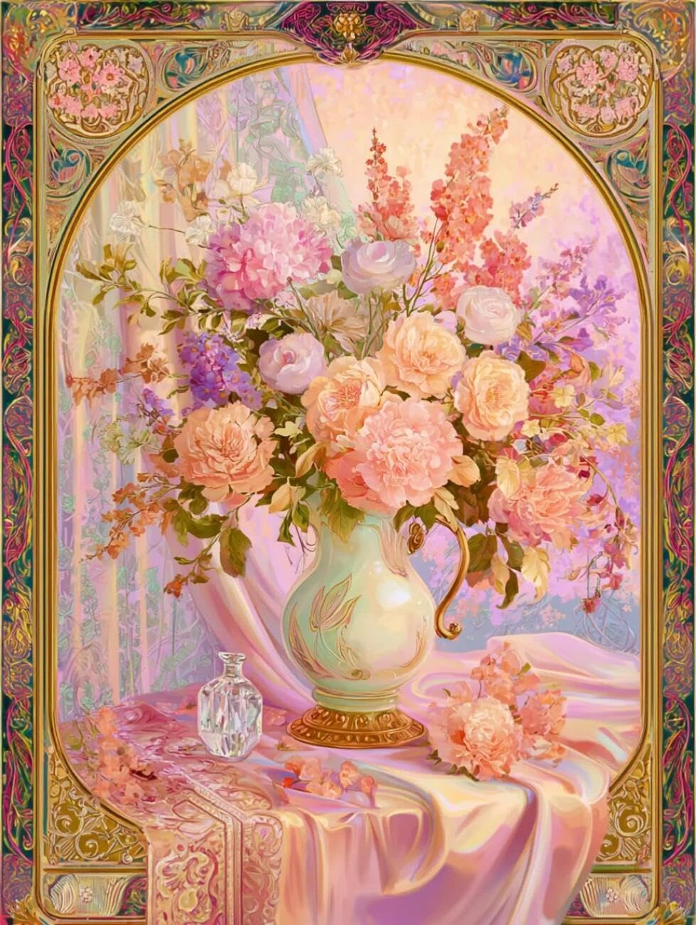 Henypt Cross Stitch Kits for Adults Fantasy Flowers DIY Needlepoint Set for Beginners The Elderly with Accessories Home Wall Decoration 14CT 40x50cm