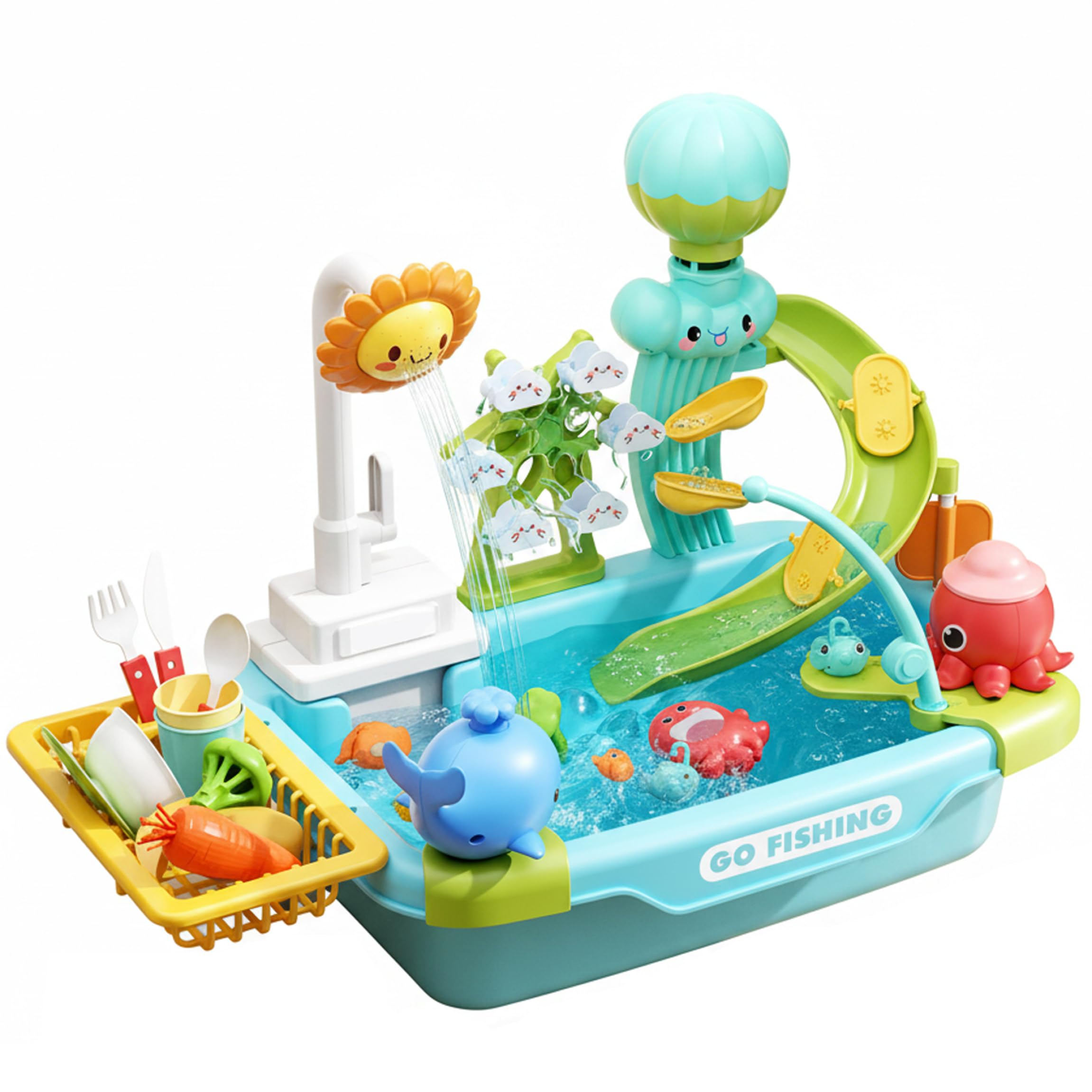 Kleinkind-Waschbecken mit fließendem Wasser, Kinderspielspielzeug-Set, multifunktionaler Wasserspieltisch mit automatischer Zirkulation, großes Fassungsvermögen, ideal für Indoor-Outdoor-Spaß, Okto