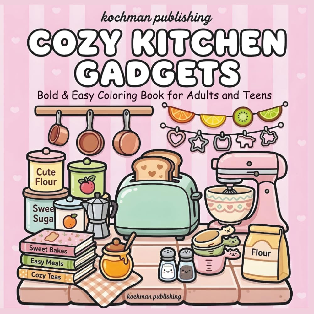 Cozy Kitchen Gadgets: Bold & Easy Coloring Book for Adults and Teens Featuring Relaxing Kitchen Appliances for Stress Relief