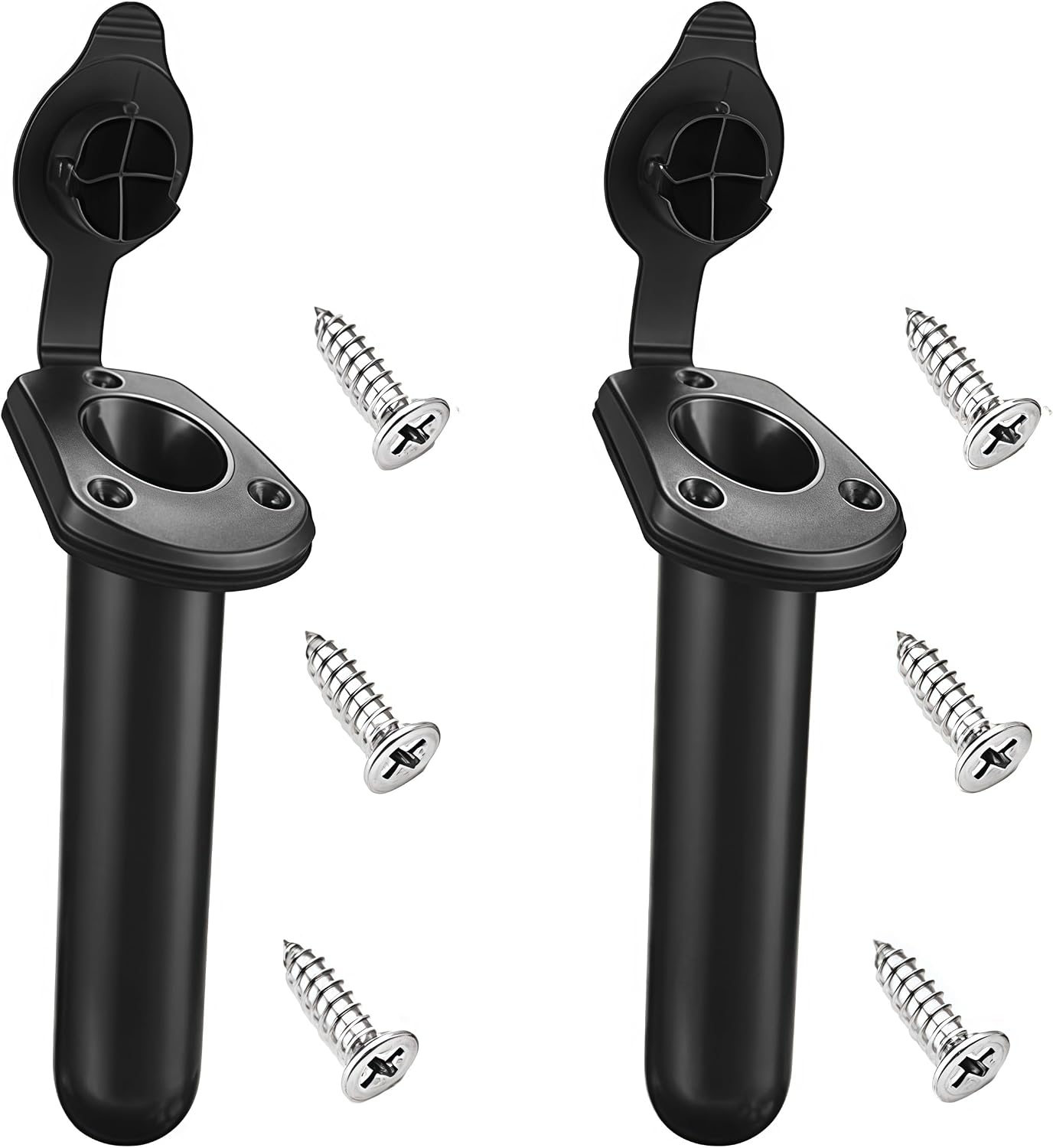 2-Pack Plastic Flush Mount Kayak Rod Holders with Cap Covers，Fishing Tackle Accessory Tool，for Kayak, Canoe, Small Boat Accessories Loopunk