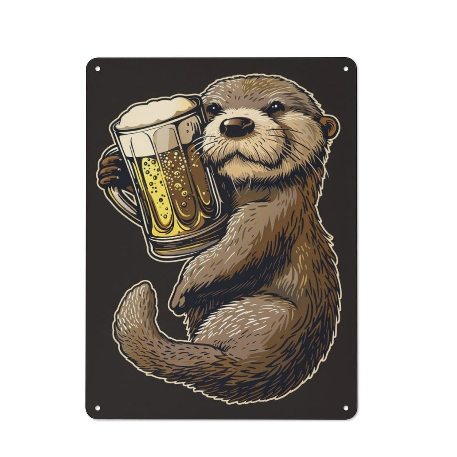 Junmoney Otter Beer Metal Plaque 40X30cm With For Garage Wall, Retro Decor, For Themed Interiors In Garages And Workshops