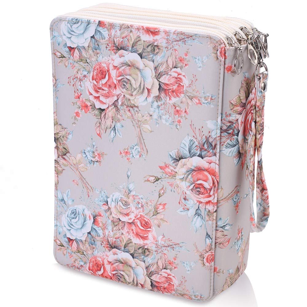 Shulaner 200 Slots Colored Pencil Case with Zipper Closure Large Capacity Oxford Pen Organizer Green Rose Pencil Holder for Artist (Champagne Rose)