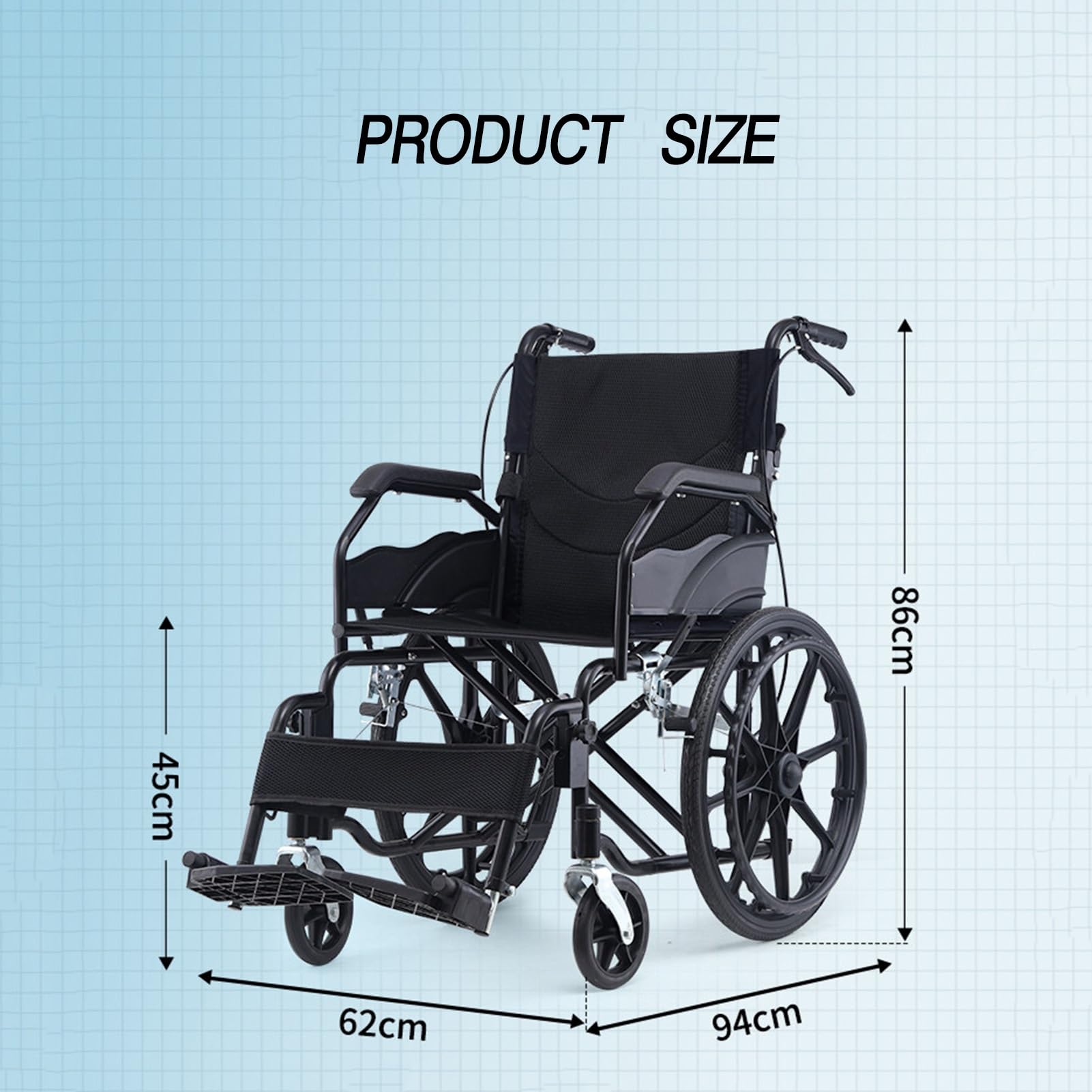 Mobility wózek inwalidzki, przenośny samobieżny wózek inwalidzki ze składanymi podłokietnikami 50 cm i szerokością siedziska 40 cm dla łatwego transportu i przechowywania