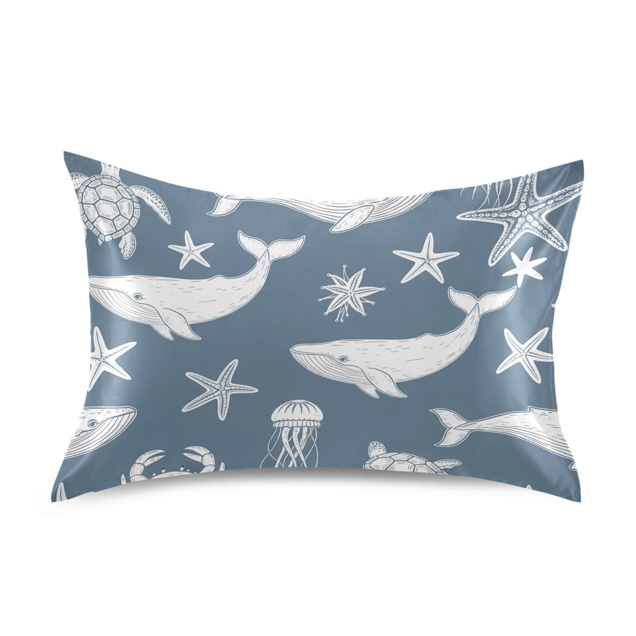 Fuauuyl Pillowcase Standard Size 20x26 in, Whale Crab Starfish Soft Breathable Satin Pillow Case for Hair and Skin with Envelope Closure Wrinkle-Free