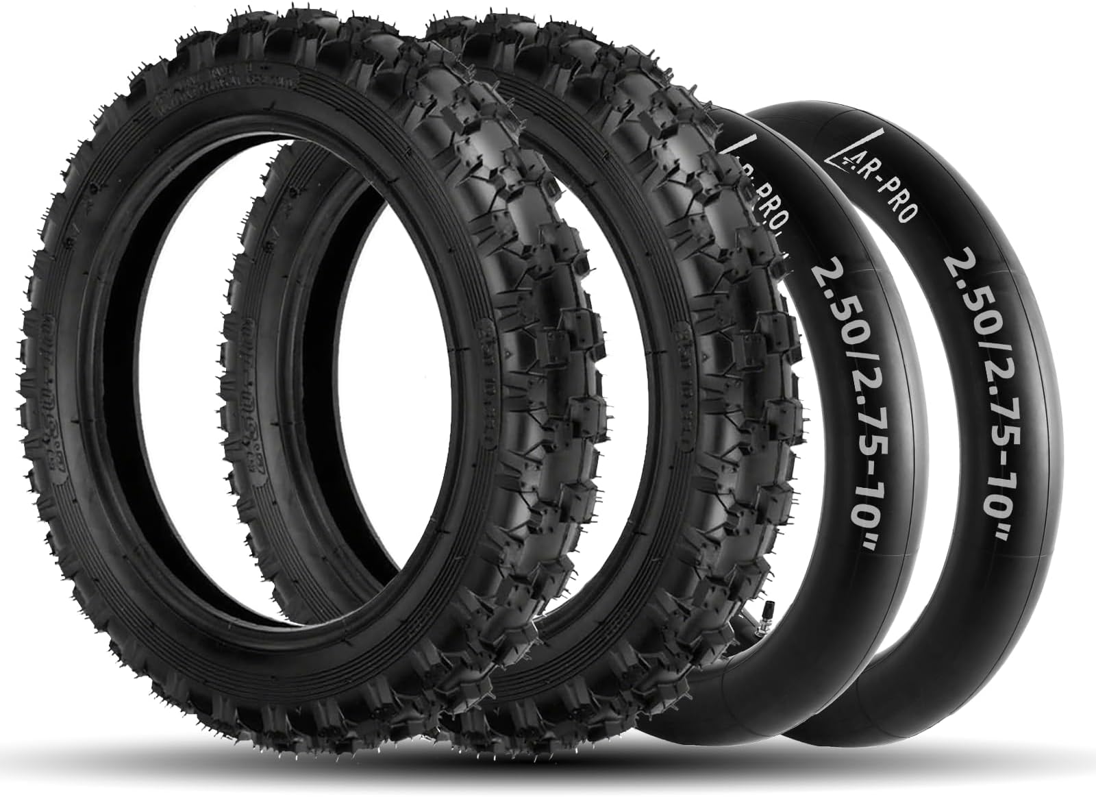 (2 Set) 2.5-10" Off-Road Tire and Inner Tube Set - Dirt Bike Tire with 10-Inch Rim and 2.5/2.75-10 Dirt Bike Inner Tube Heavy Duty Compatible with Honda CRF50/XR50, Suzuki DRZ70/JR50 and Yamaha PW50