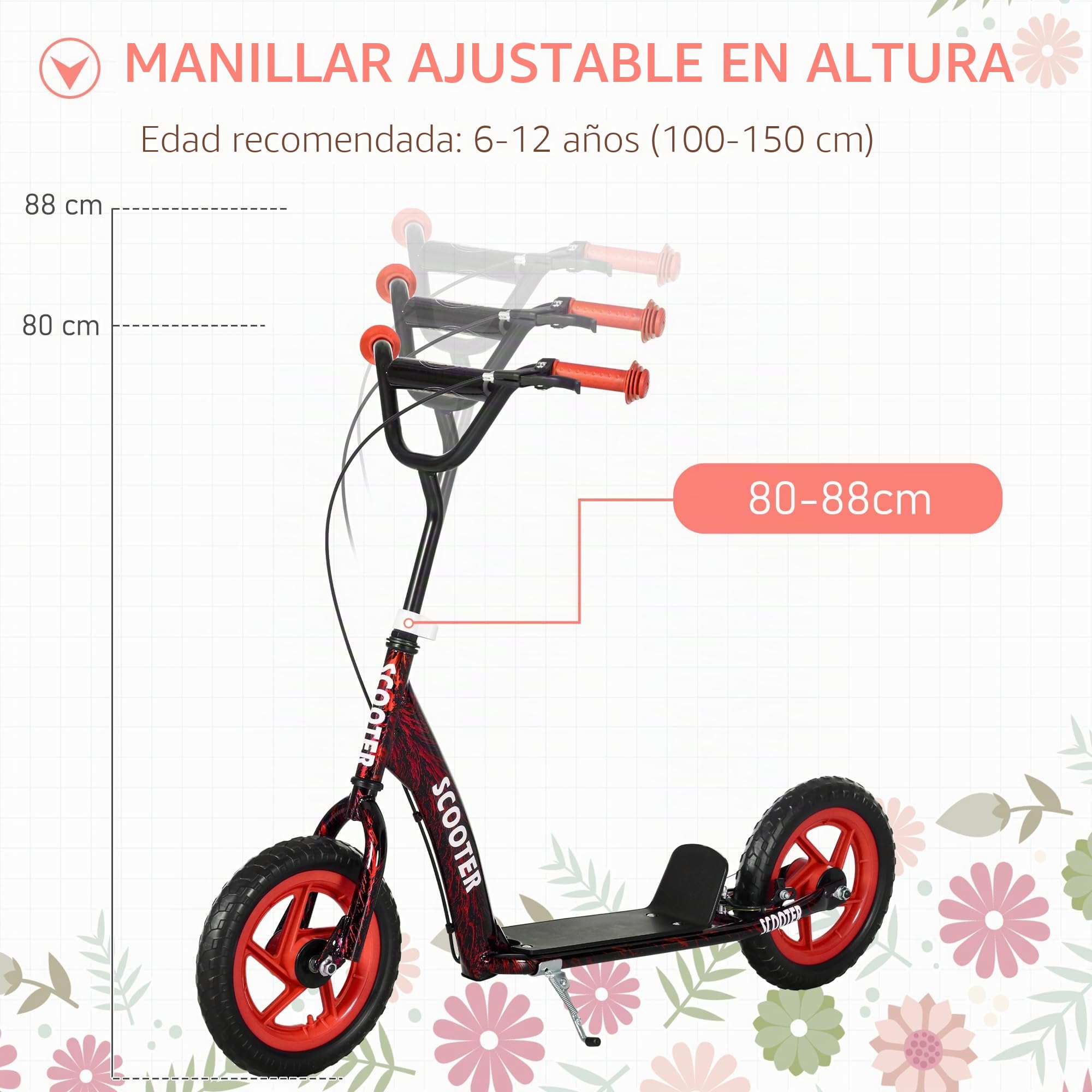 AIYAPLAY Kinderroller Scooter Tretroller mit verstellbarem Lenker, großen Rädern, Handbremse, Kickscooter, 11,8 Zoll Cityroller für 6-12 Jahren Jungen und Mädchen Stahl