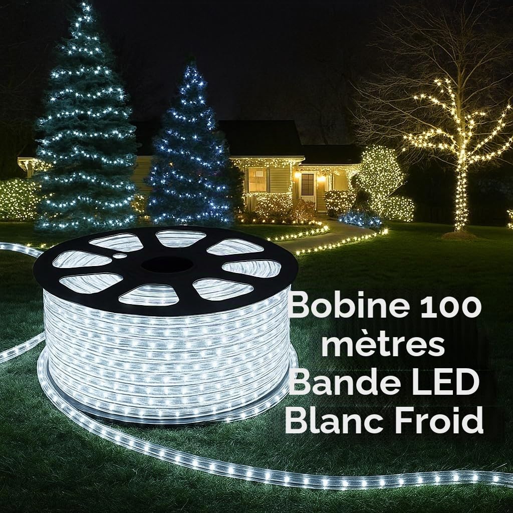 Bande lumineuse LED de 100 mètres, blanc froid 5050, 220V – Haute luminosité et économie d’énergie – Imperméable, flexible et facile à installer - CW578