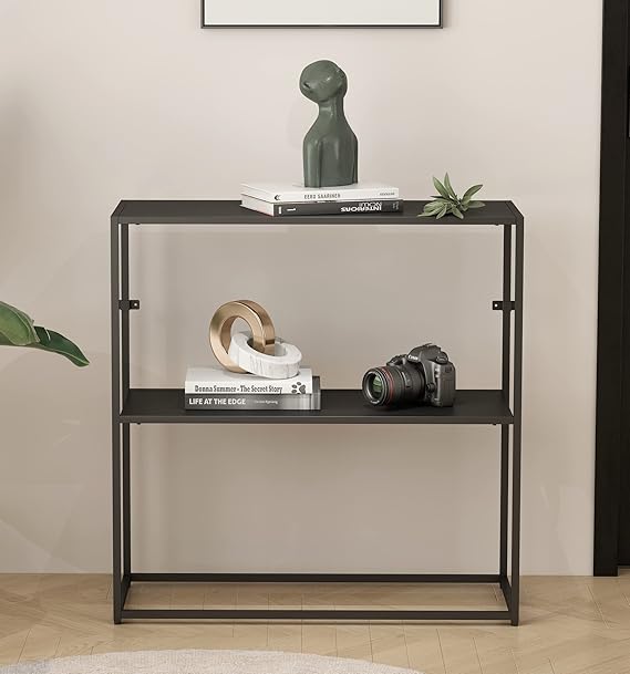 Hallowood Furniture Bewdley Small Black Metal Console Table with 2