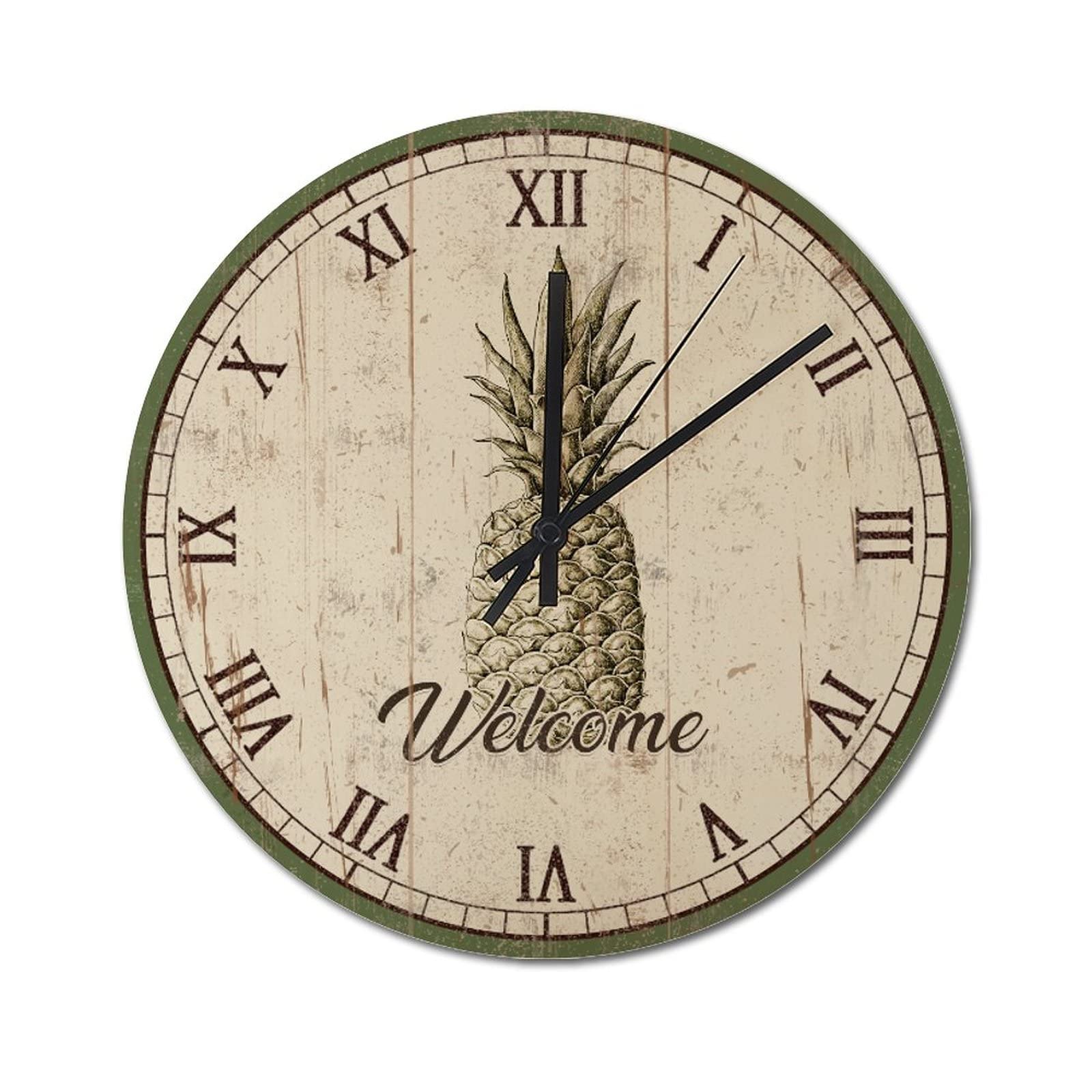 Horloge murale 38 cm vintage facile à lire avec ananas