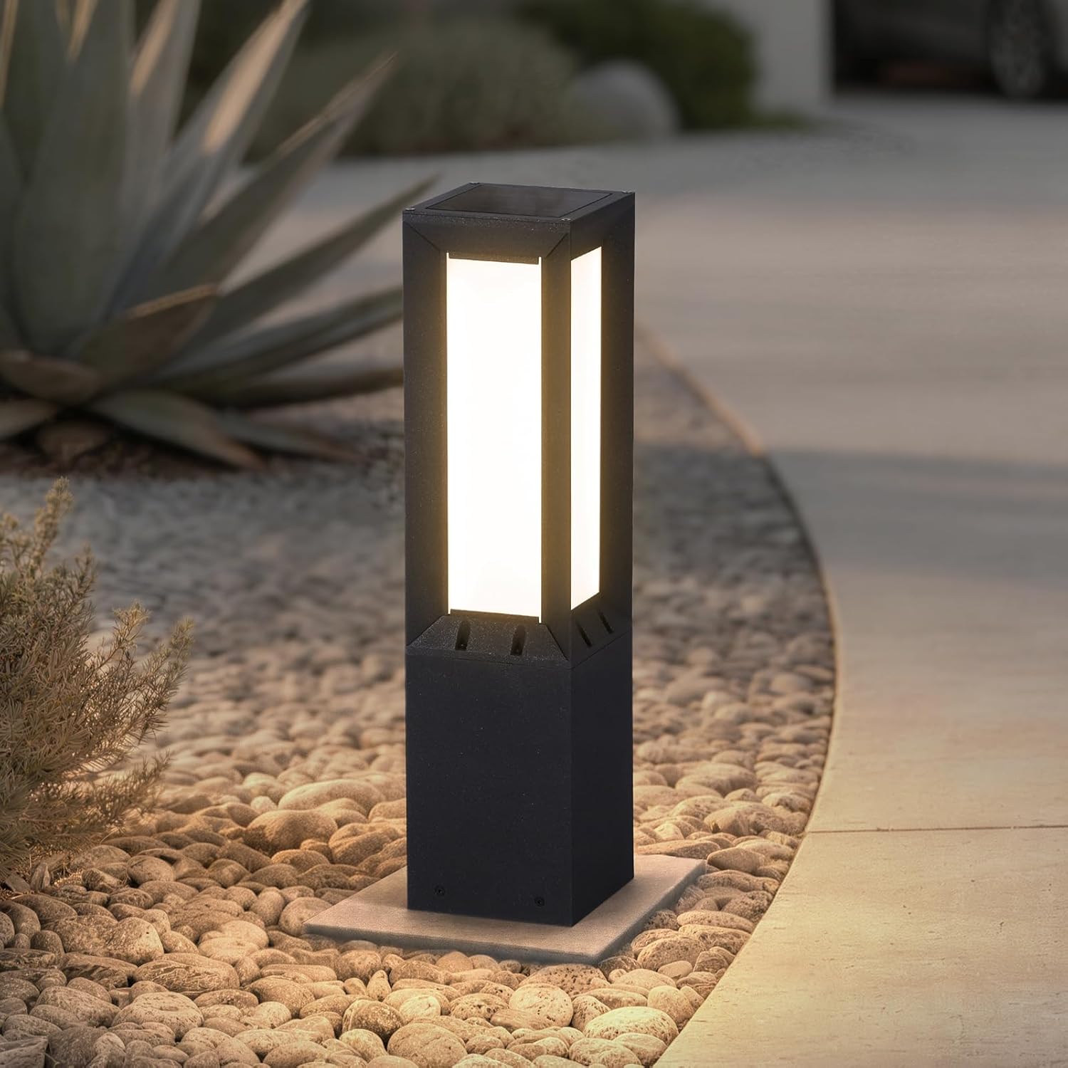 Modern Solar Pathway Lights Outdoor IP65 Waterproof, 23.62" Landscape Path Lights, Modern Commercial Pathway Lighting, 3000K LED Solar Bollard Light for Driveway Entrance Garage Courtyard