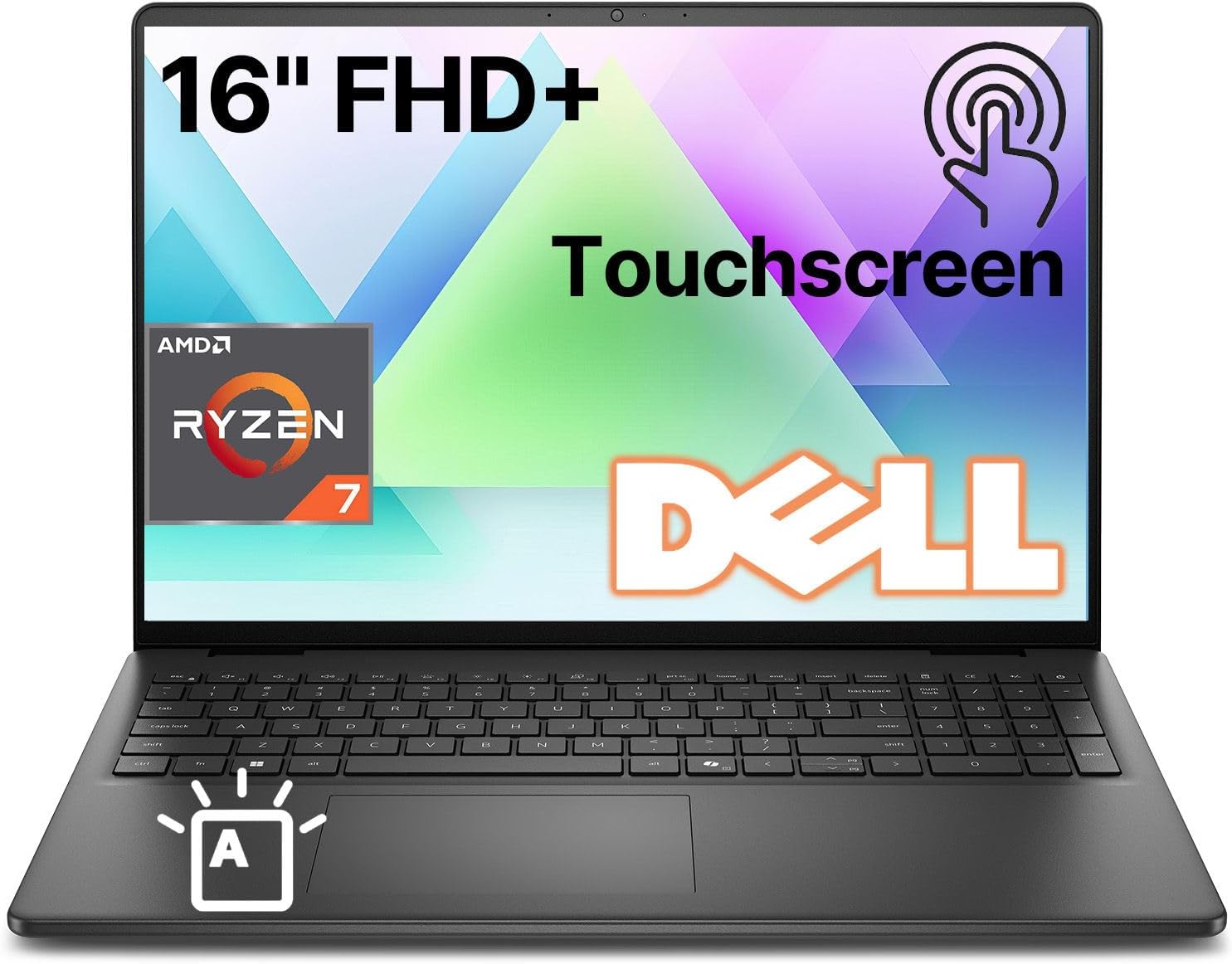 Dell 16 FHD+ Touchscreen Business Laptop | AMD Ryzen 7 CPU(Beat i7-1355U) | 8GB RAM | 256GB PCle SSD | AI Copilot Key | Backlit Keyboard | Wi-Fi 6 | Windows 11 | for Work & Study