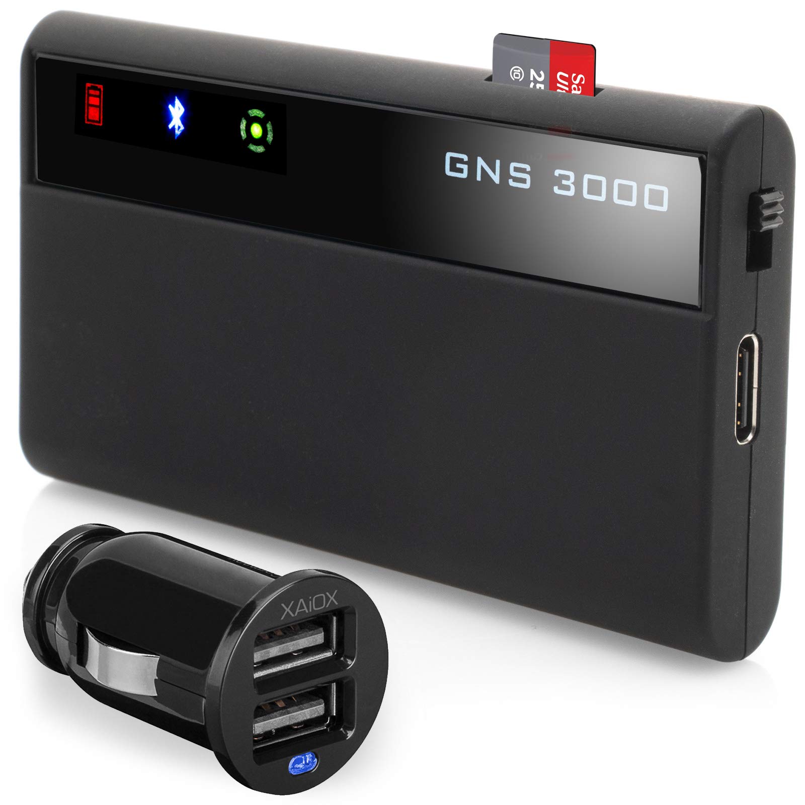 GNS 3000 MFI iPhone iPad iPod w zestawie ładowarka samochodowa XAiOX odbiornik Bluetooth GPS z gniazdem micro USB