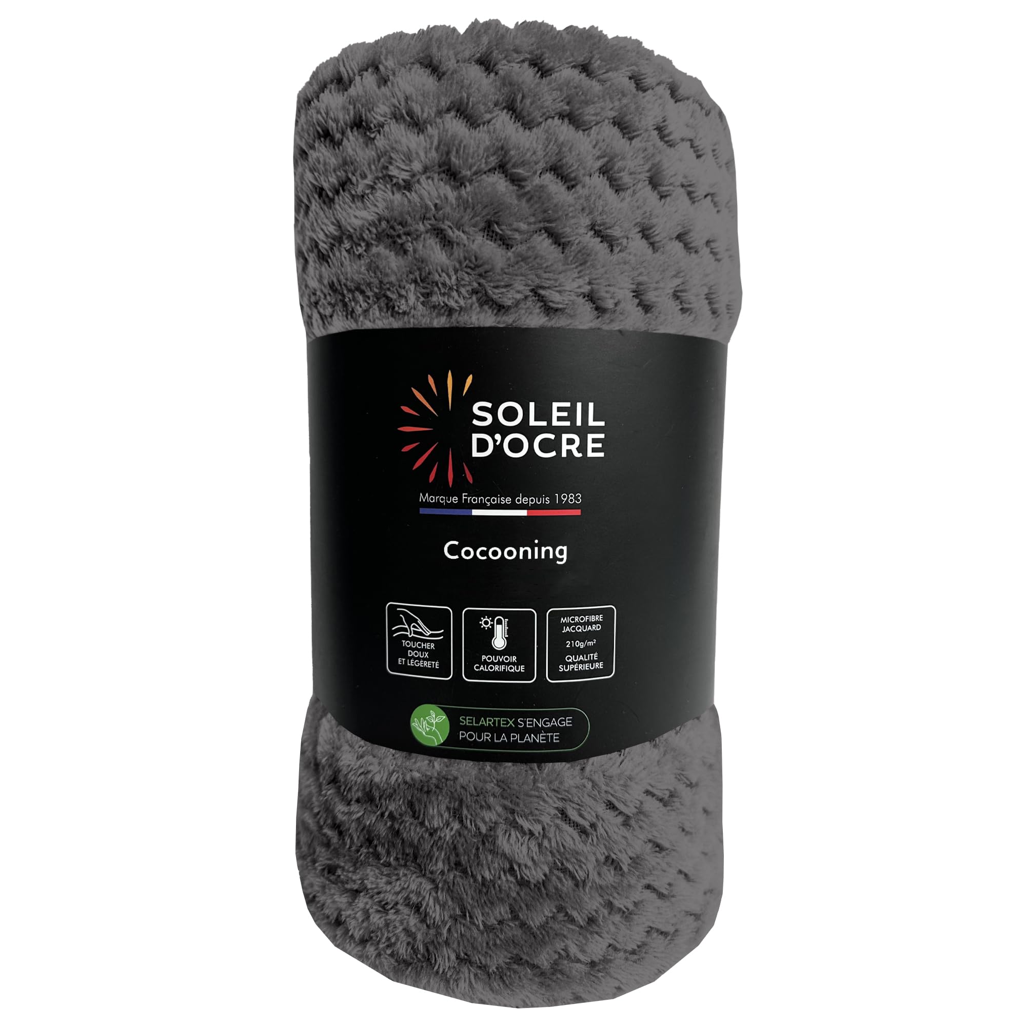 Soleil d'ocre, Cocooning Blanket 180 x 220 cm Grey