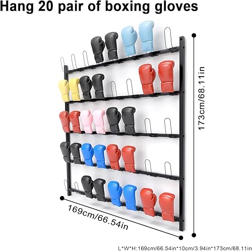 Miniatura 2 de Estante de almacenamiento para guantes de boxeo, estante de montaje en pared para 20 pares, almacenamiento de guantes de boxeo, colgar guantes de