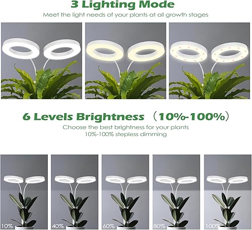 Miniatura 5 de Luz de crecimiento, lámpara LED de cultivo de plantas de 2 cabezales, luz de espectro completo para plantas de interior, cable de alimentación