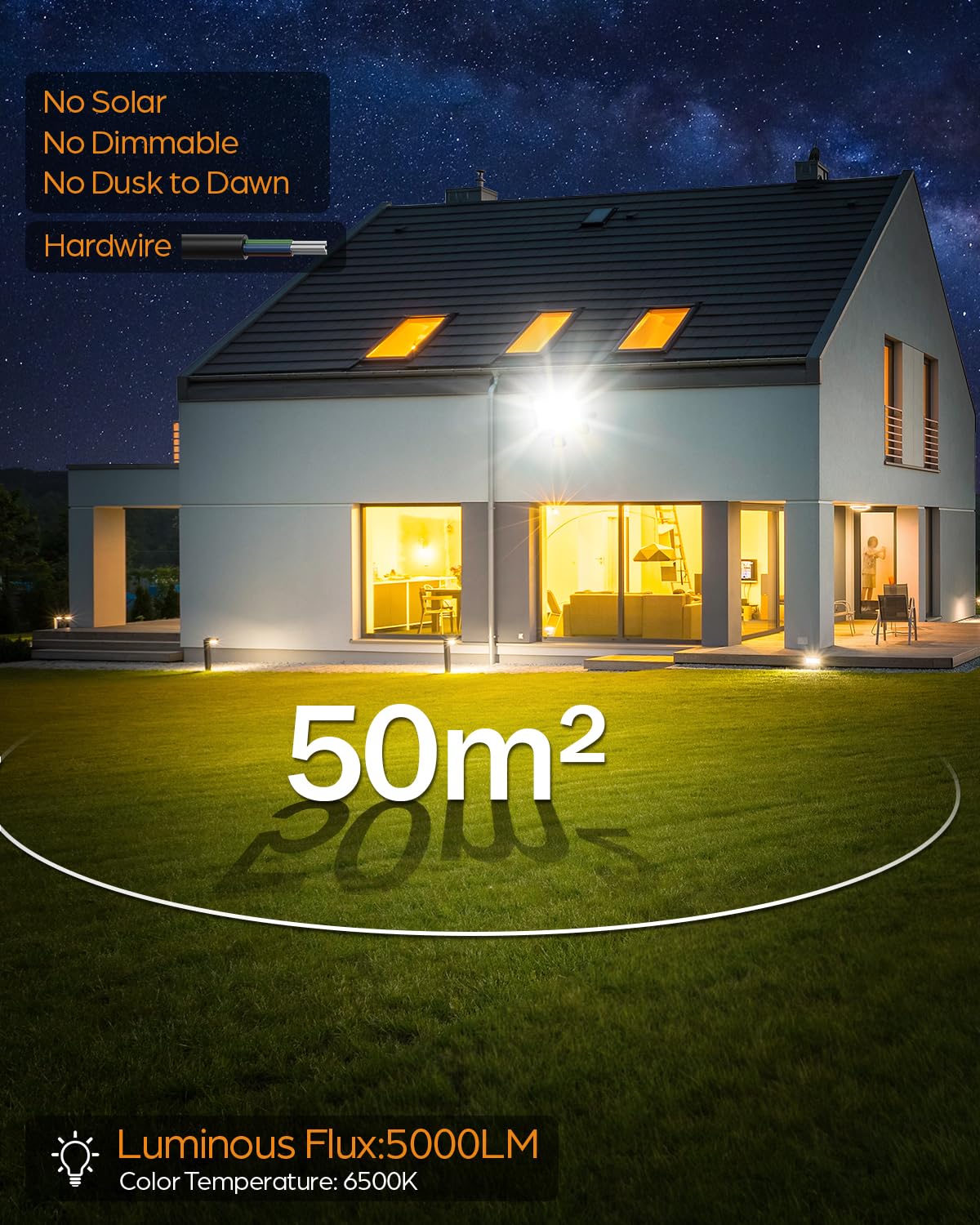 50W 5000LM Faretto LED da Esterno con Sensore di Movimento 2 Pezzi, 6500K Bianco Freddo Impermeabile IP67 Faretto Faro LED Esterno con Sensore Movimento per Cortile, Giardino