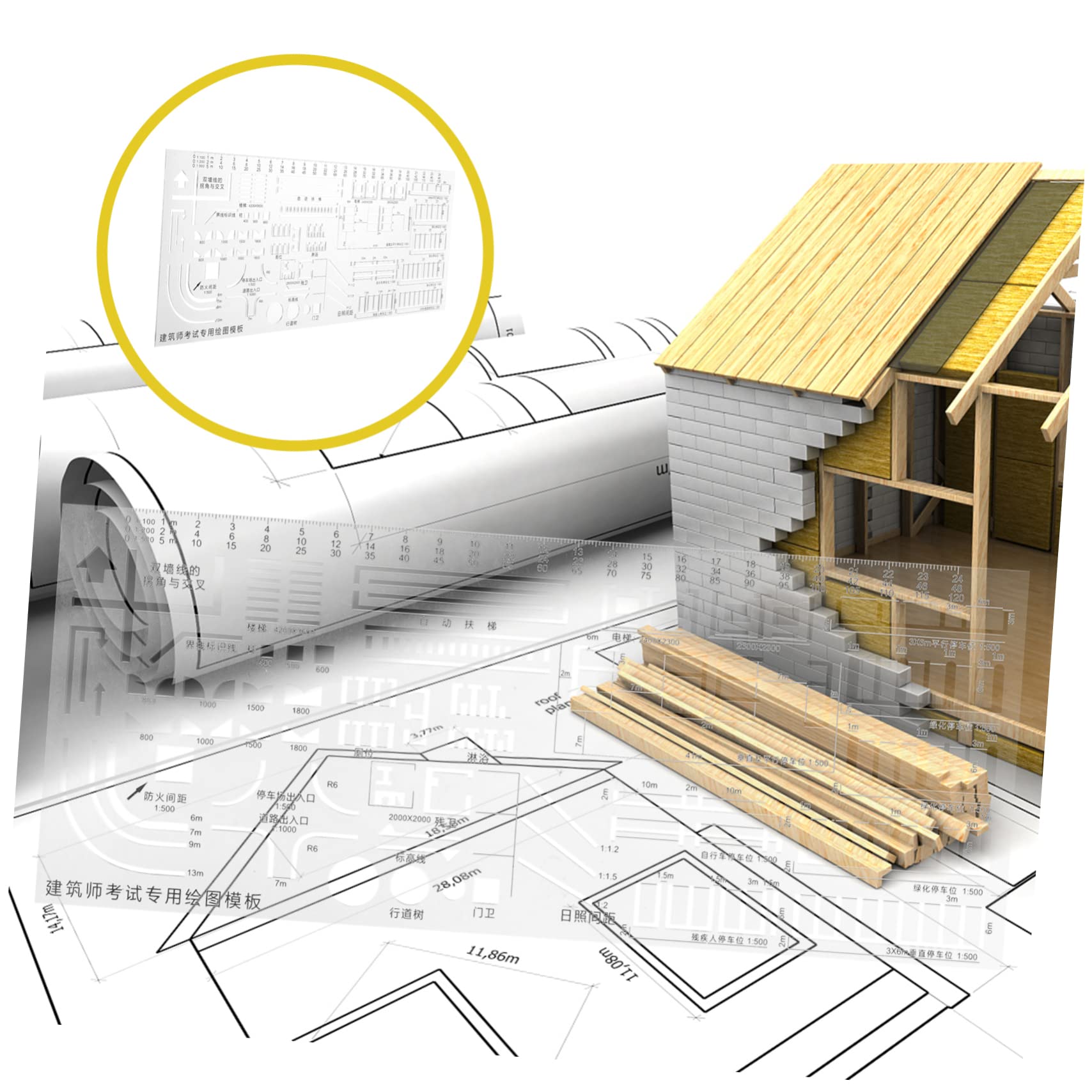 2piezas Regla De Dibujo Geométrica De Plástico Plantilla Para Arquitectura y Diseño Herramienta De Medición Para Estudiantes y Profesionales Para Planificación De Casas y