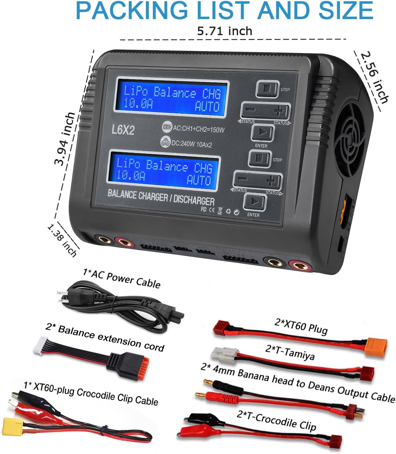 LiPo Battery Charger Fast Balance Battery Chargers Discharger for 1S-6S LiPo Li-ion Life LiHV 1S-15S NiCd NiMH PB Smart Batteries RC Car RC Drone (Blue)