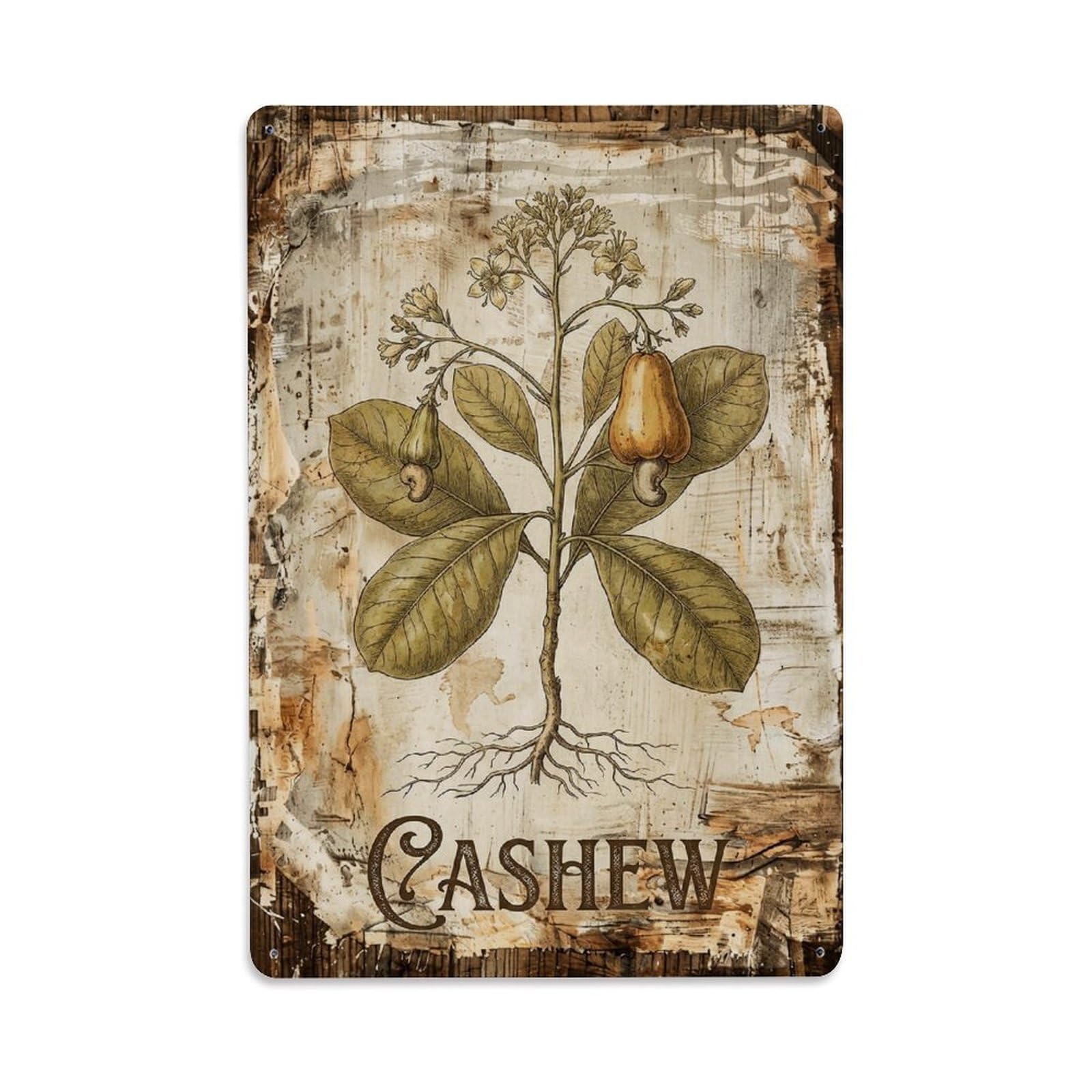 Cashew Tree Nut 1 Vintage Metal Tin Sign Plaque Wall Decor for Cafe, Club, Garden Metal Poster 8x12Inch