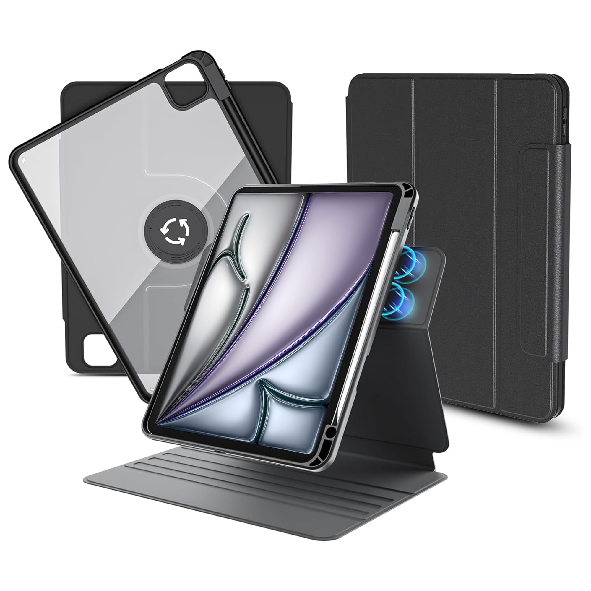 nimin Rotating Case for ipad Pro 11'' (1st/2nd/3rd/4th Gen), ipad Air (4th/5th Gen) Case with Pencil Holder, Dechable ipad Case with Foldable Magnetic Stand, Auto Sleep/Wake, 11 Different Poses, Black