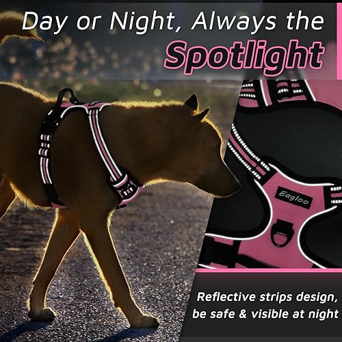 Miniatura 76 de Eagloo Arnés para perro de tamaño mediano, chaleco de servicio sin tirones con tiras reflectantes y asa de control, ajustable y cómodo para caminar