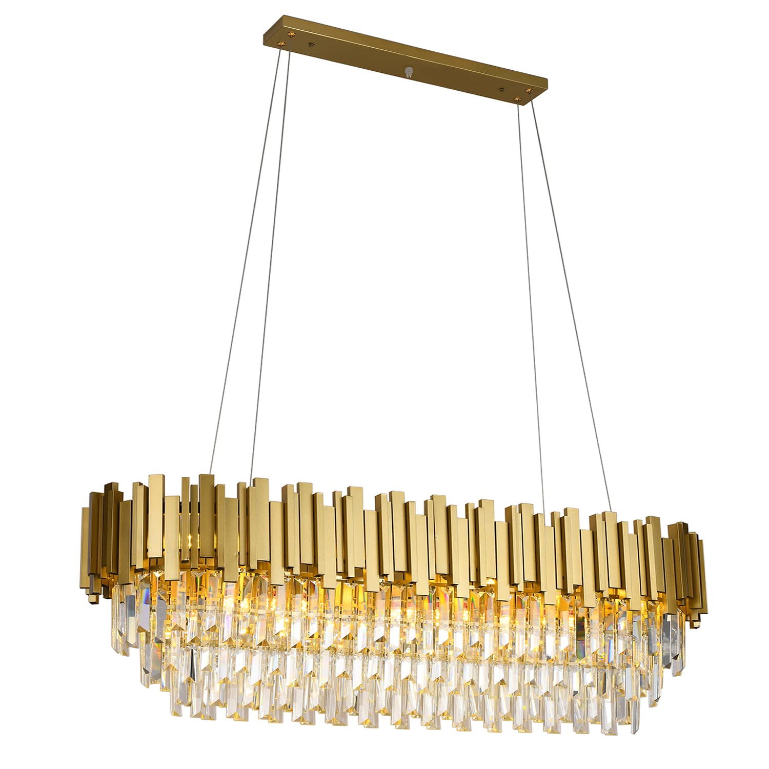 Photo 1 of Afficat 13 Lights Gold Rectangle Crystal Chandelier Lighting,Hanging Light Fixtures,K9 Crystal Pendant Light for Dining Room,Kitchen Island, Living Room E12 Bulb Required (L48''-13 Lights)