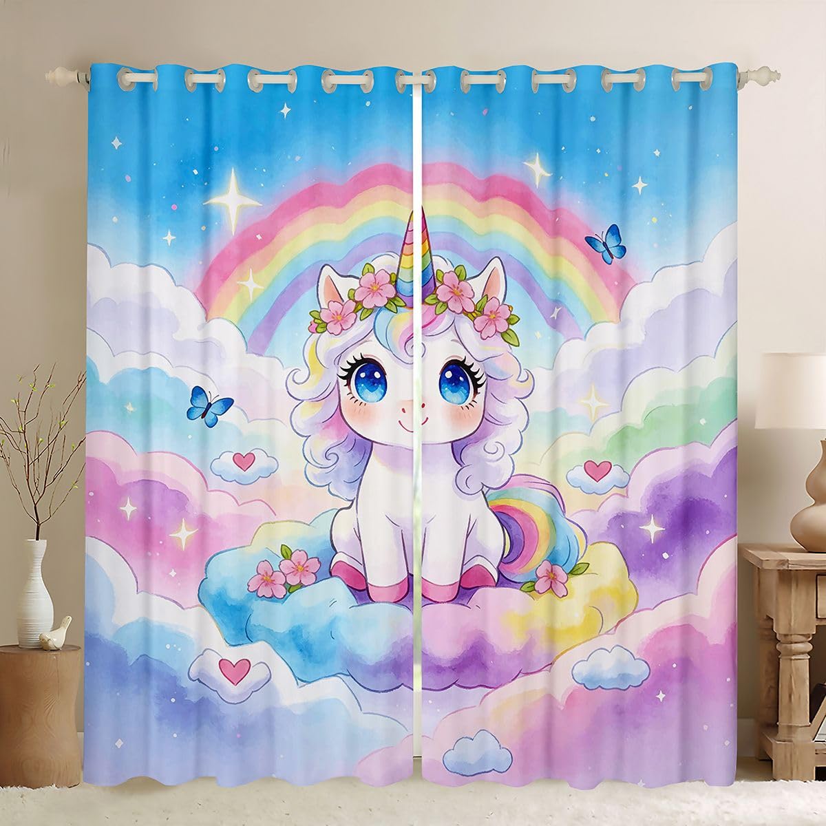 Rideaux Kawaii licorne pour sublimer la décoration de la chambre enfant