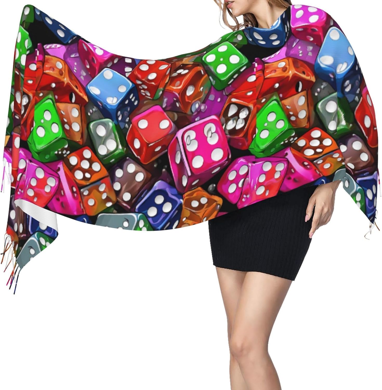(Games Dice Set) Women's Soft Warm Scarf Large Plush Shawl Wrap with Fringe Fashion Winter Scarves for Cold Weather