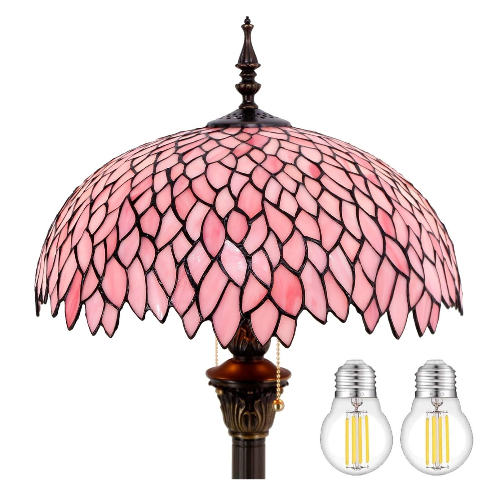 Lampa Podłogowa Tiffany Różowy Wisteria Witraż Stojąca Lampka Do Czytania 16X16X64 Cali Lampa Narożna Słup W Antycznym Stylu