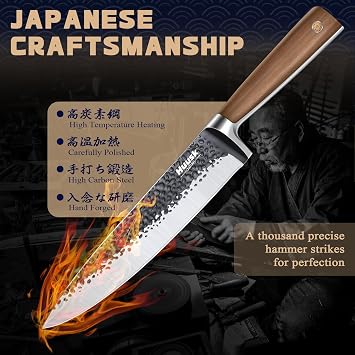 Huusk Japanese Chef Knife, 8 Inch Gyuto Kitchen Knife, Breaking Knife for Meat Cutting, Hand Forged Sushi Knives Brisket Trimming Knife for Cooking with Premium Gift Box