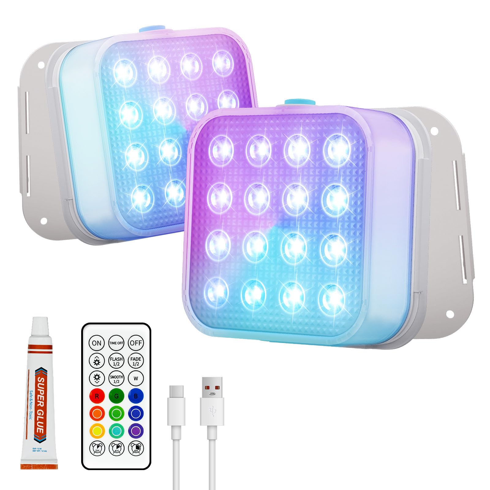 Submersible LED Lights with Remote, 16 LED Beads Waterproof Underwater Light, Rechargeable Battery, 16 Color Changing Pool Light, Adjustable Brightness & Timer, for Pool, Hot Tub, and Pond Use (2pcs)