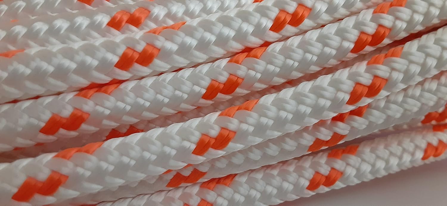 5/16 x 150 ft.Double Braid-Yacht Braid Polyester Rope Hank.White/Orange