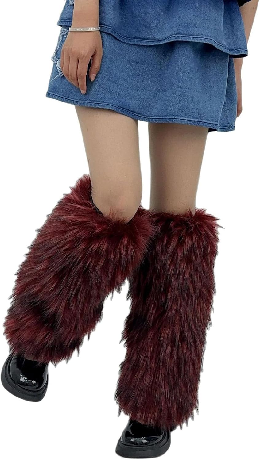 Women Furs Leg Warmer Winter Furry Long Boot Cuffs Fuzzy Party Costume for Holiday Festival Performances Play