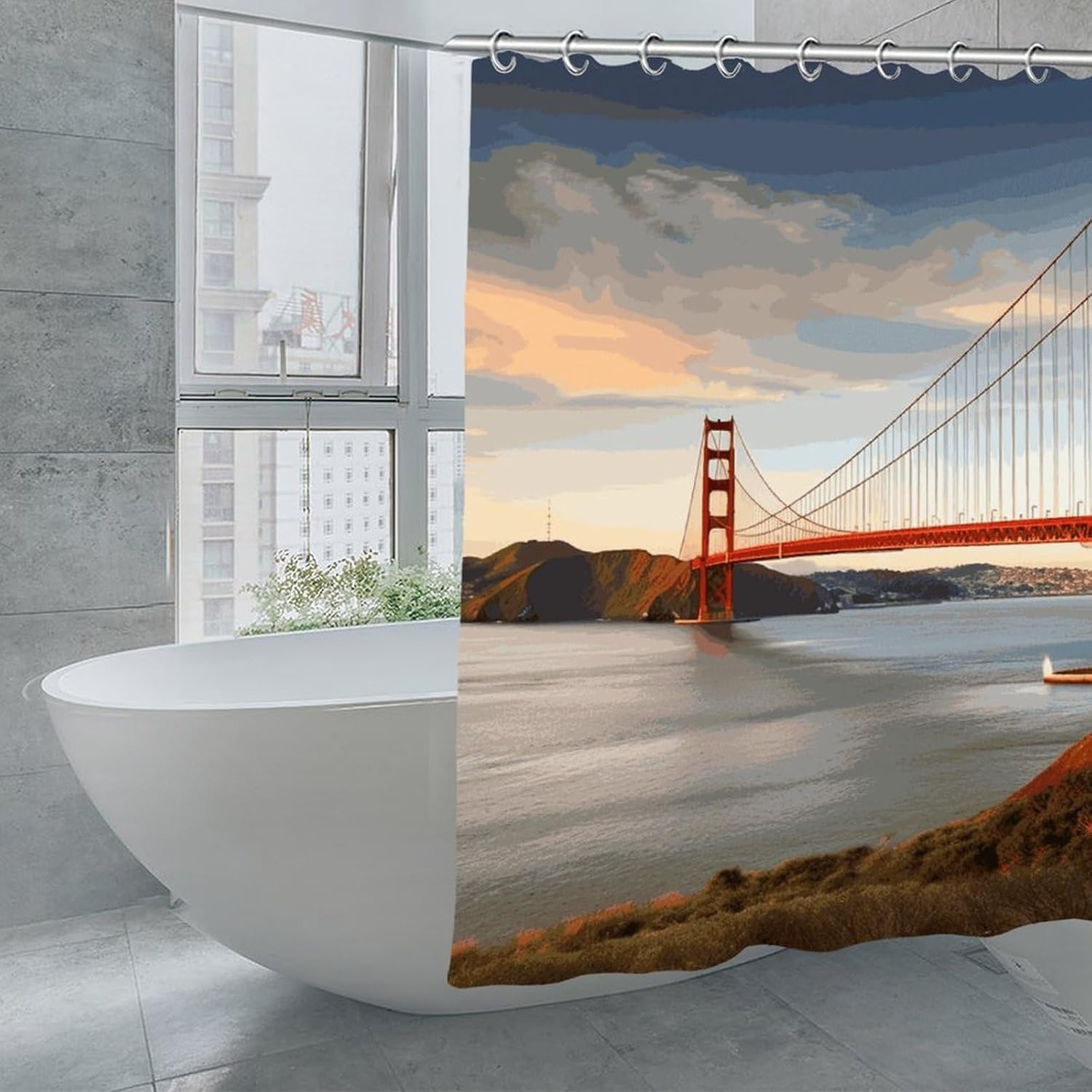 Golden Gate Bridge Shower Curtain for Bathroom, Lightweight Washable Bath Curtains with Hooks, Waterproof Shower Curtains, Personalized Bath Curtain for Hotel, 70.8x70.8inch image 3