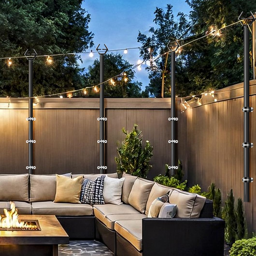 Pali luminosi da 1,2 m per esterni, pali di illuminazione per esterni per appendere la stringa di luci a LED, pali in metallo resistenti per patio, cortile, giardino, parete, recinzione, legno