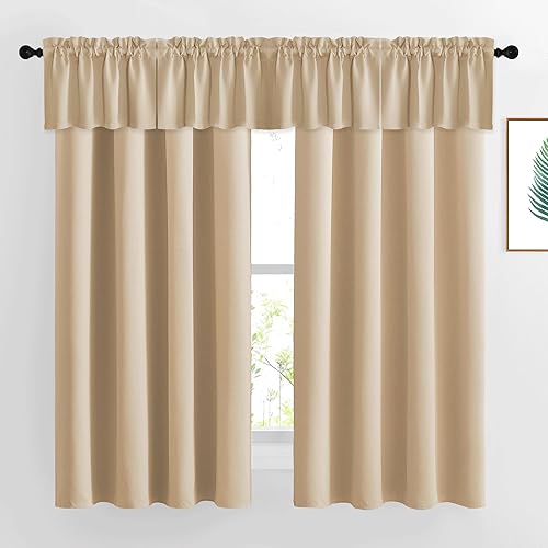 Miniatura 1 de NICETOWN 2 paneles de cortinas opacas con ojales de 52 x 63 pulgadas de largo con 4 paneles de 42 x 16 pulgadas de largo, cenefas opacas para