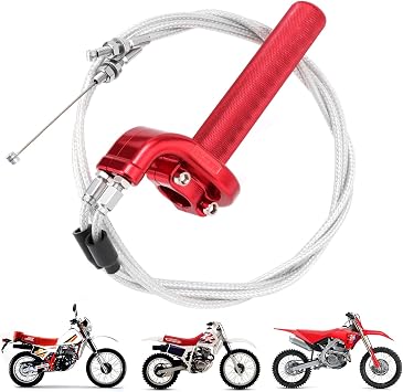 Throttle Twist Assembly with Double Cable,Quick-Release 22mm CNC Aluminum Body Pull/Push Throttle Girp for Motorcycle,Off Road,Dirt Bike,Large-DisplacementRed