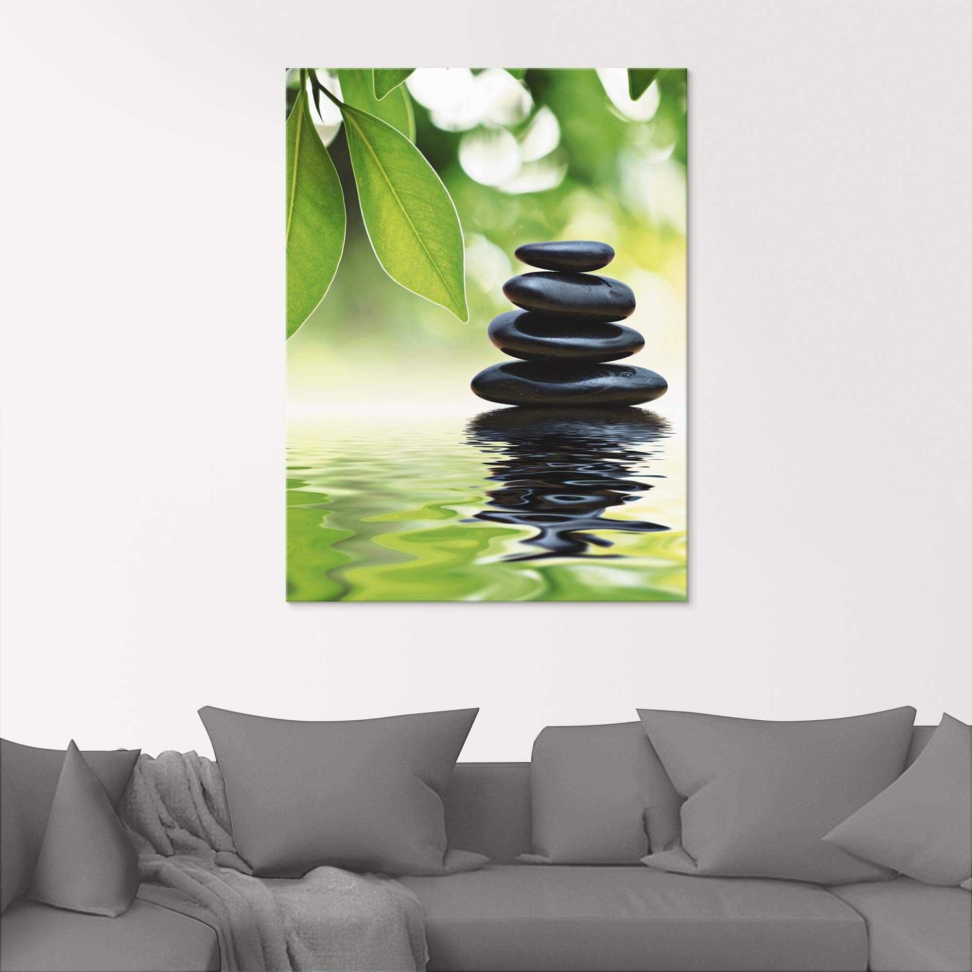 ARTland Wanddeko Glasbilder Wandbild Glas Bild einteilig 45x60 cm Hochformat Asien Wellness Entspannung Spa Zen Steine Gräser Pyramide Wasser T5UJ