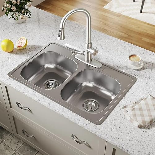 Miniatura 6 de Dornberg Grifo de cocina en cascada con rociador desplegable con línea de agua, grifo de fregadero de cocina con palanca de arco alto, montaje de