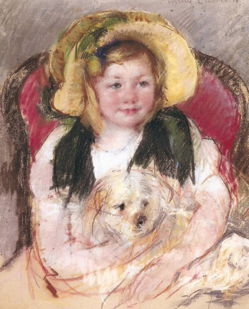 Poster impression sur toile Mary Cassatt Sara avec son chien tableau 60x90cm salon